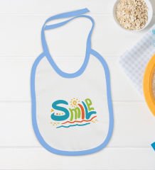 BK Kids Smile Tasarımlı Mavi Bebek Body Zıbın ve Mama Önlüğü Hediye Seti-1