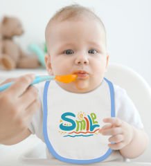 BK Kids Smile Tasarımlı Mavi Bebek Body Zıbın ve Mama Önlüğü Hediye Seti-1