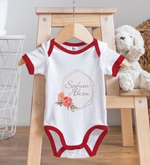 BK Kids Kişiye Özel Çiçek Tasarımlı Kırmızı Bebek Body Zıbın-21