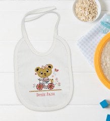 BK Kids Kişiye Özel Sevimli Ayı Tasarımlı Bebek Body Zıbın ve Mama Önlüğü Hediye Seti - Model 2