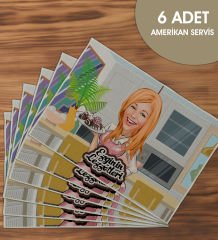 BK Gift Kişiye Özel Karikatürlü 6’li Keten Amerikan Servis Seti-2, Ev Hediyesi,Baskılı Servis Bezi, Mutfak Dekoru
