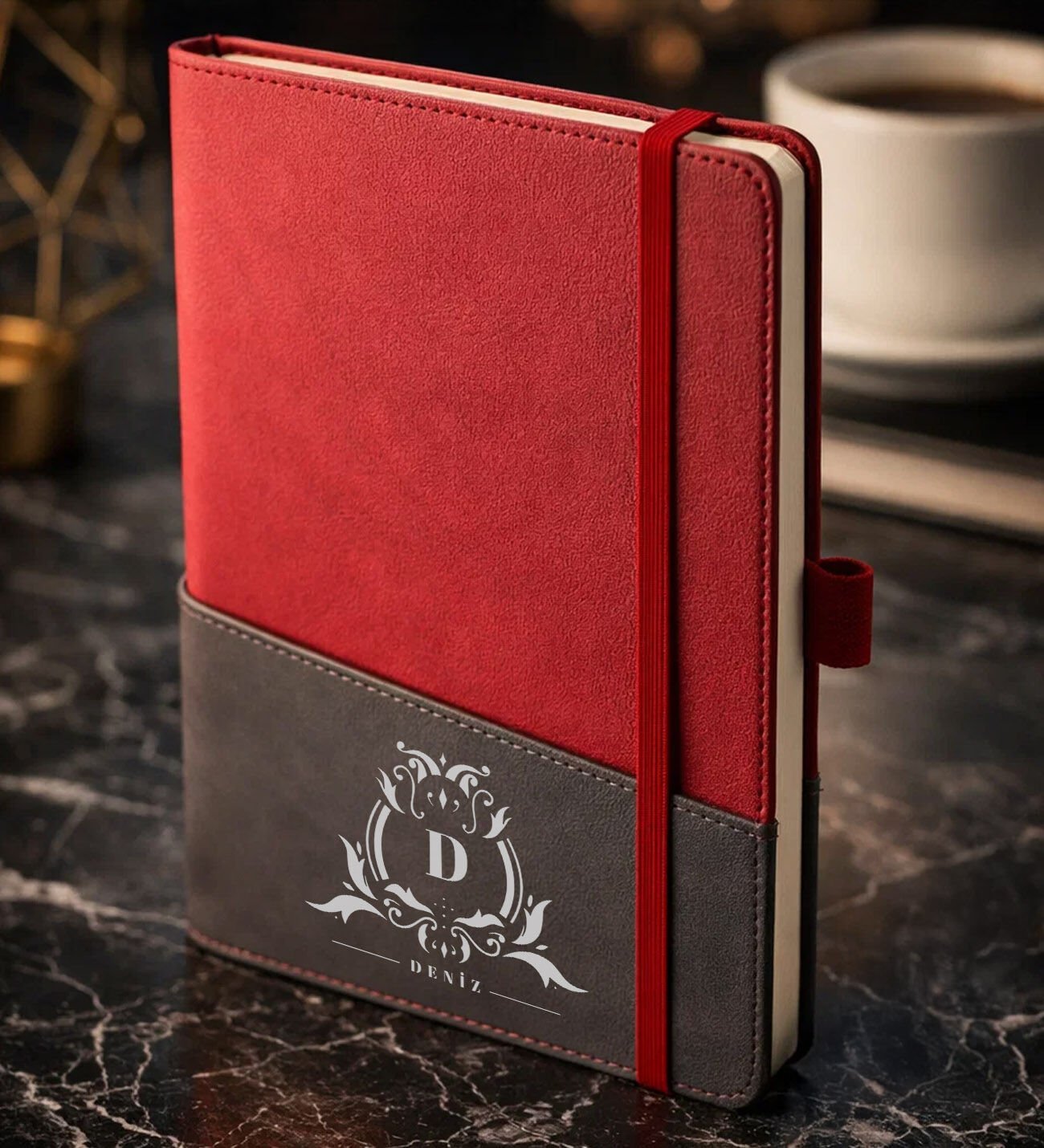 BK Gift Kişiye Özel Kırmızı Termo Deri Defter -8, Kartvizit Bölmeli, Çizgili Ivory Kağıt