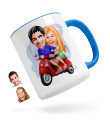 Kişiye Özel Sevgililer Karikatürlü Mavi Kupa Bardak-10