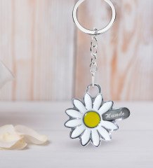 Kişiye Özel Kadın Patron Karikatürlü 3D Ahşap Biblo ve İsimli Silver Papatya Anahtarlık-4