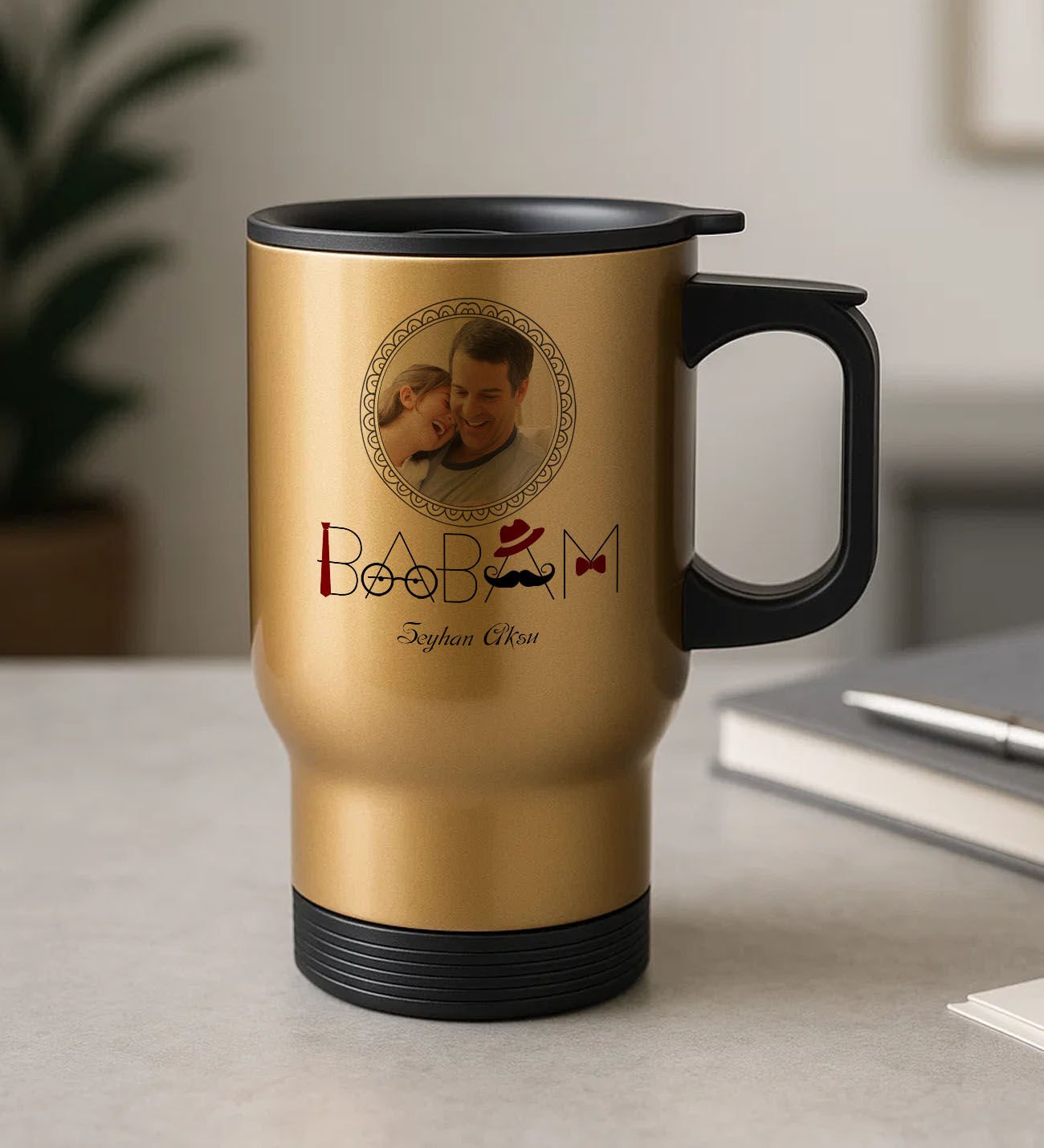 BK Gift Kişiye Özel Fotoğraflı Babalar Günü Tasarımlı Kulplu Çelik Bardak Termos Mug 450ml-1, Babalar Günü Hediye, Babaya Hediye