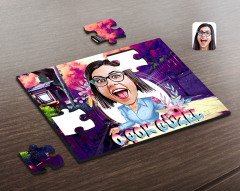 Kişiye Özel Kadınlar Günü O Çok Güzel Karikatürlü Ahşap Puzzle-1