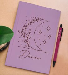 BK Gift Kişiye Özel İsimli Lila Sert Kapaklı Defter ve Tükenmez Kalem Seti, Arkadaşa Hediye, Yeni İş Hediyesi, Doğum Günü Hediyesi-5