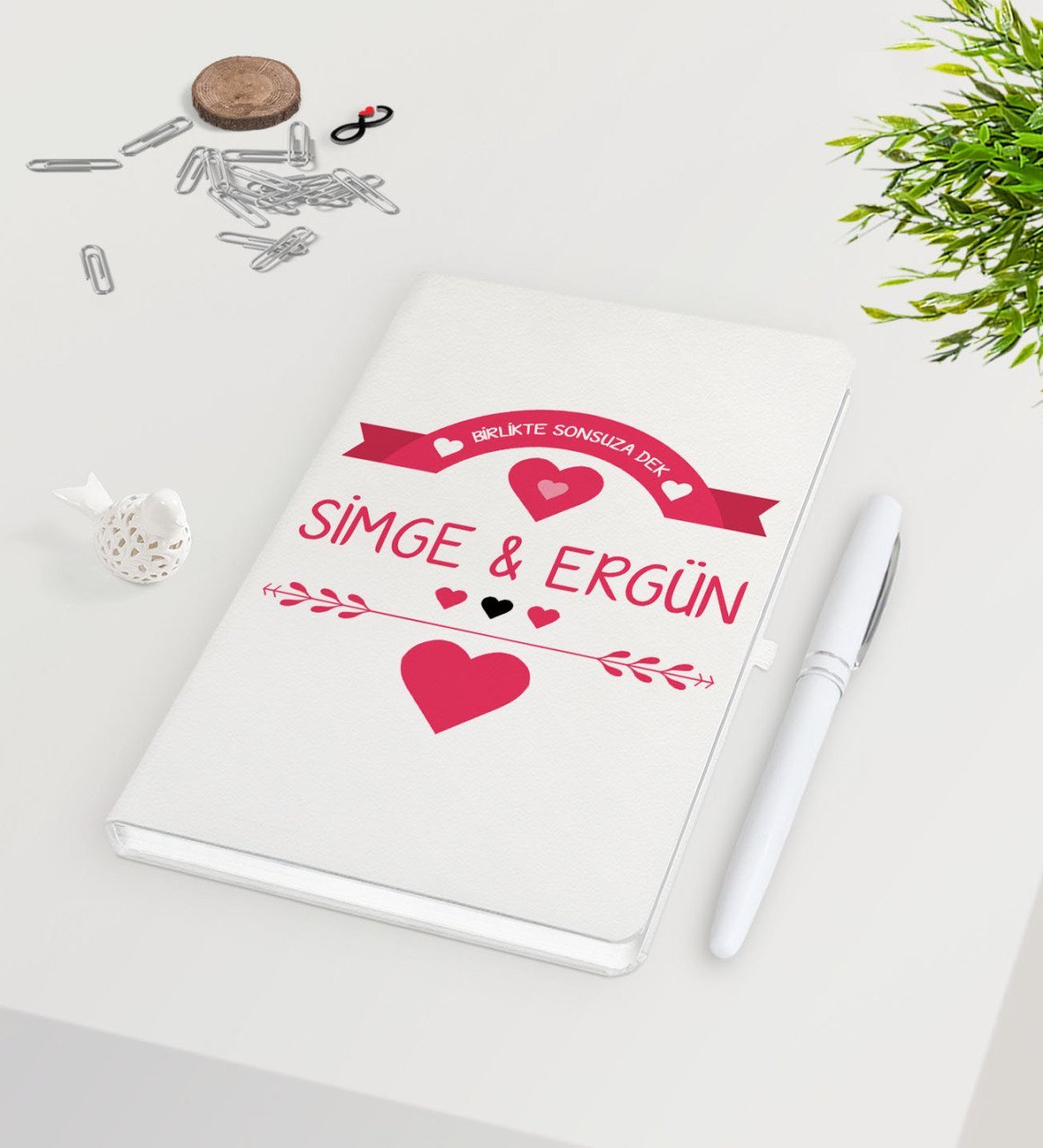 Kişiye Özel Sevgililer Günü Beyaz Defter Kalem Seti-51
