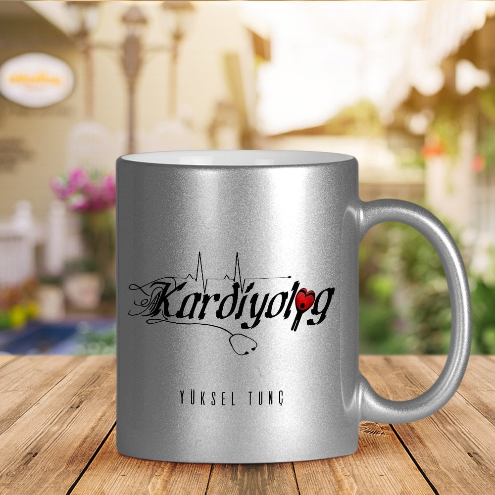 Kişiye Özel Mesleki Kardiyolog Gümüş Yaldızlı Kupa Bardak
