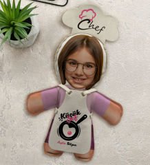 BK Gift Kişiye Özel Fotoğraflı Kız Çocuk Chef Bebek Yastık-1