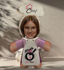 BK Gift Kişiye Özel Fotoğraflı Kız Çocuk Chef Bebek Yastık-1