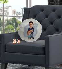 Kişiye Özel Baba Oğul Karikatürlü Yuvarlak Dekoratif Kırlent Yastık-2