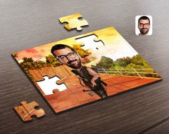 Kişiye Özel Erkek Okçu Karikatürlü Ahşap Puzzle-1