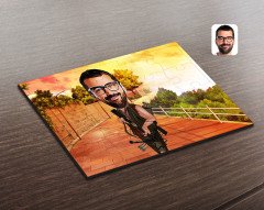 Kişiye Özel Erkek Okçu Karikatürlü Ahşap Puzzle-1