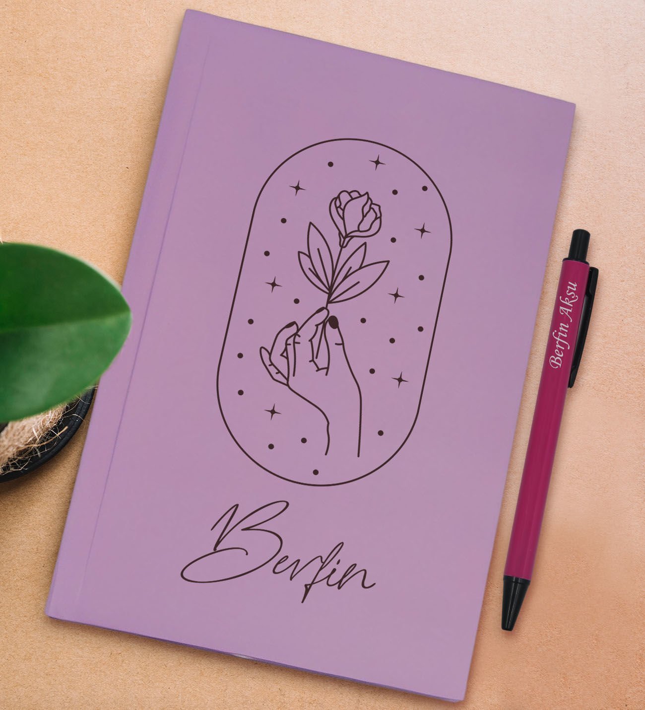 BK Gift Kişiye Özel İsimli Lila Sert Kapaklı Defter ve Tükenmez Kalem Seti, Arkadaşa Hediye, Yeni İş Hediyesi, Doğum Günü Hediyesi-6