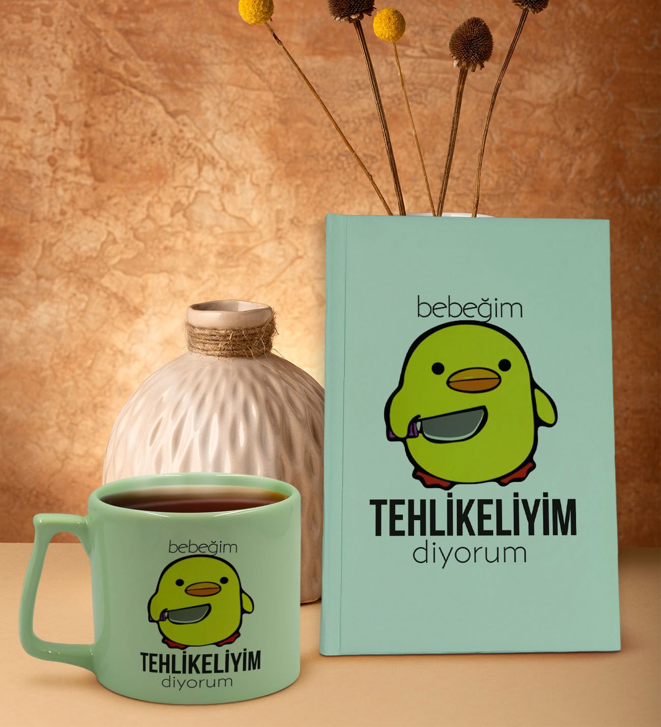BK Gift Yeşil Sert Kapaklı Defter ve Middle Kupa Seti, Arkadaşa Hediye, Yeni İş Hediyesi, Doğum Günü Hediyesi-14
