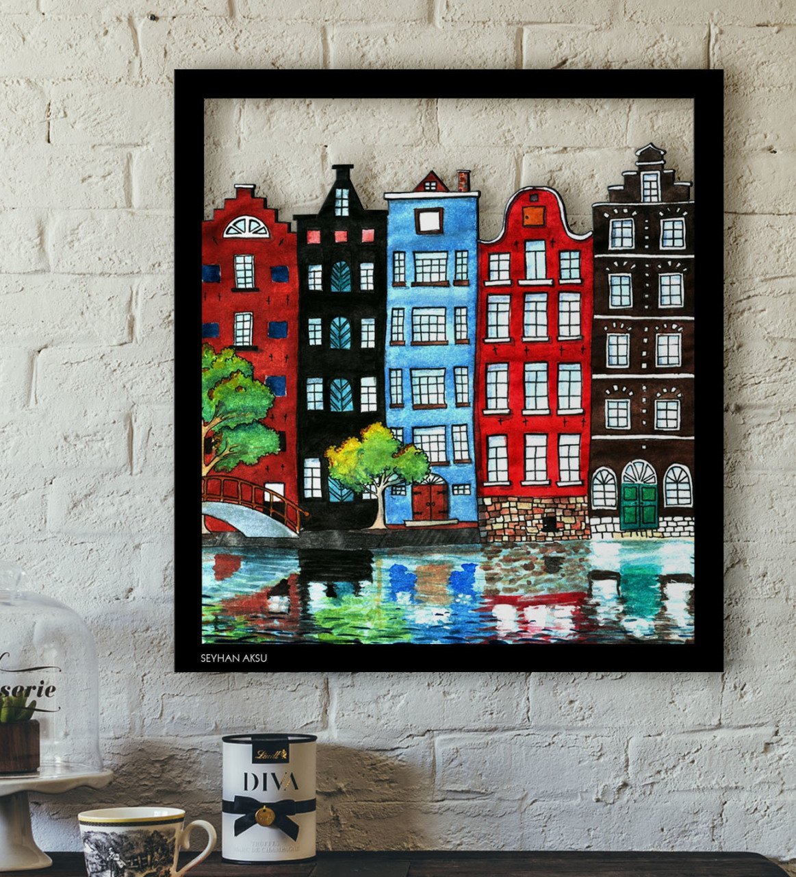 Kişiye Özel Amsterdam Evleri Temalı 3D Ahşap Tablo-1
