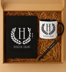 BK Gift Kişiye Özel İsimli Siyah Defter & Kalem & Kupa Hediye Seti-1 | Babalar Günü Hediyesi, Erkeklere Özel Hediye