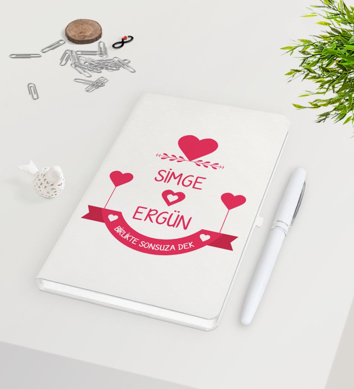 Kişiye Özel Sevgililer Günü Beyaz Defter Kalem Seti-52