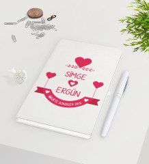Kişiye Özel Sevgililer Günü Beyaz Defter Kalem Seti-52