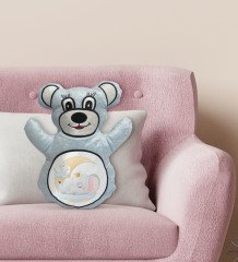 BK Gift Sevimli Fil ve Tavşan Tasarımlı Mavi Ayıcık Yastık-1