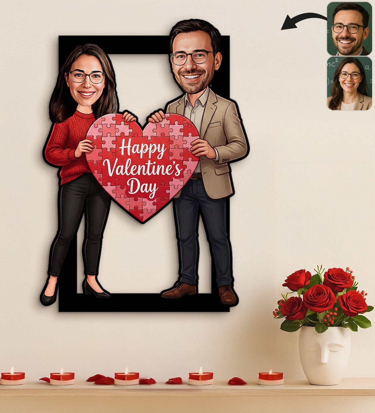 BK Gift Kişiye Özel Sevgili Karikatürlü 3D Ahşap Tablo -32, Fotoğraftan Karikatür, Sevgililer Günü Hediyesi, Ev Hediyesi