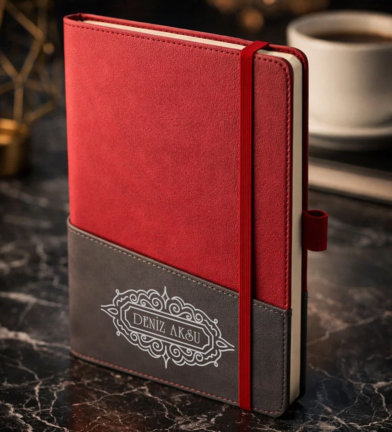 BK Gift Kişiye Özel Kırmızı Termo Deri Defter -11, Kartvizit Bölmeli, Çizgili Ivory Kağıt