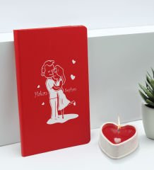 BK Gift Sevgililere Özel İsimli Kırmızı Defter ve Kalp Taş Obje Kokulu Mum Hediye Seti-7, Sevgiliye Hediye, Sevgililer Günü