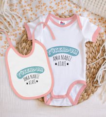 BK Kids Tükendum Tasarımlı Pembe Bebek Body Zıbın ve Mama Önlüğü Hediye Seti-1