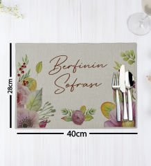 BK Gift Kişiye Özel Çiçek Tasarımlı 6’li Keten Amerikan Servis Seti-1, Ev Hediyesi,Baskılı Servis Bezi, Mutfak Dekoru