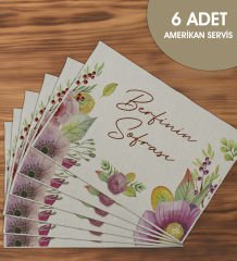 BK Gift Kişiye Özel Çiçek Tasarımlı 6’li Keten Amerikan Servis Seti-1, Ev Hediyesi,Baskılı Servis Bezi, Mutfak Dekoru