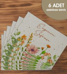 BK Gift Kişiye Özel Çiçek Tasarımlı 6’li Keten Amerikan Servis Seti-3, Ev Hediyesi,Baskılı Servis Bezi, Mutfak Dekoru