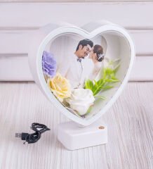 BK Gift Kişiye Özel Fotoğraflı Güllü LED'li Kalp Abajur Çerçeve, Sevgiliye Hediye, Arkadaş Hediye