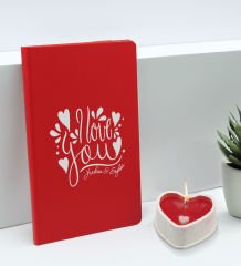 BK Gift Sevgililere Özel İsimli Kırmızı Defter ve Kalp Taş Obje Kokulu Mum Hediye Seti-10, Sevgiliye Hediye, Sevgililer Günü