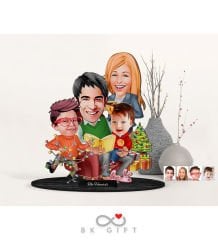 BK Gift Kişiye Özel Yeni Yıl 4'lü Aile Karikatürlü Ahşap Biblo-3