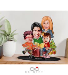 BK Gift Kişiye Özel Yeni Yıl 4'lü Aile Karikatürlü Ahşap Biblo-3