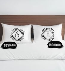 BK Gift Kişiye Özel Baş Harfli Pamuklu Yastık Kılıfı ve Göz Bandı Çift Uyku Seti-3, Tasarım Ev Tekstili, Uyku Bandı, Ev Hediyesi