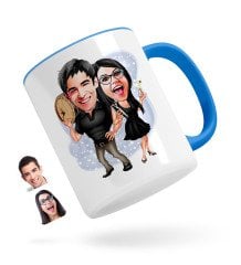 Kişiye Özel Sevgililer Karikatürlü Mavi Kupa Bardak-18