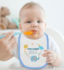 BK Kids Anne Baba Tasarımlı Mavi Bebek Body Zıbın ve Mama Önlüğü Hediye Seti-1