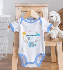 BK Kids Anne Baba Tasarımlı Mavi Bebek Body Zıbın ve Mama Önlüğü Hediye Seti-1