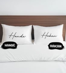 BK Gift Kişiye Özel İsimli Pamuklu Yastık Kılıfı ve Göz Bandı Çift Uyku Seti-2, Tasarım Ev Tekstili, Uyku Bandı, Ev Hediyesi
