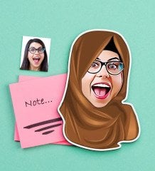 Kişiye Özel Tesettürlü Bayan Karikatürlü Ahşap Magnet-1
