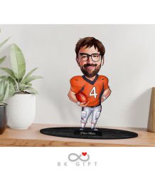 BK Gift Kişiye Özel Erkek Amerikan Futbolcu Karikatürlü Ahşap Biblo-2