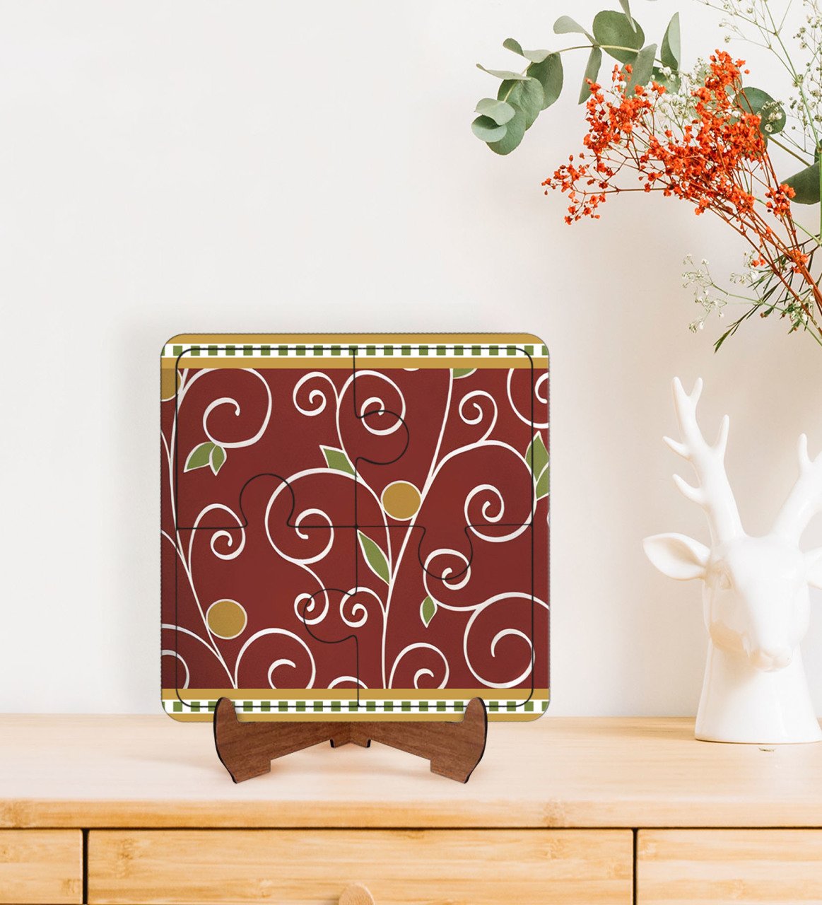 BK Gift Retro Masif Tasarımlı Ahşap Standlı Puzzle Çerçeve-1