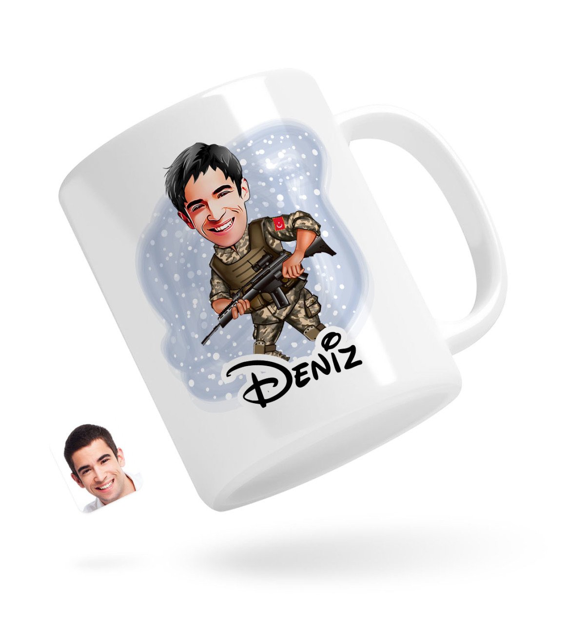 Kişiye Özel Asker Karikatürlü Beyaz Kupa Bardak-1