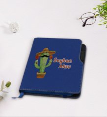 Kişiye Özel Kaktüs Tasarımlı Lacivert Termo Deri Defter-7