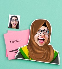 Kişiye Özel Tesettürlü Bayan Karikatürlü Ahşap Magnet-2