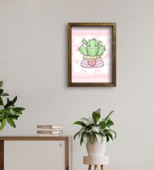 BK Gift Kaktüs Tasarımlı Doğal Masif Ahşap Çerçeveli Tablo 30x40cm-2