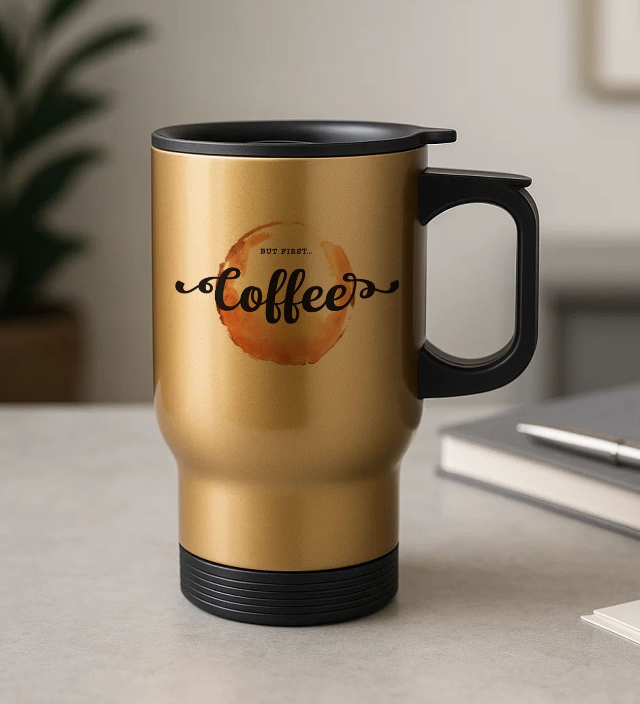 BK Gift Coffee Tasarımlı Kulplu Gold Çelik Bardak Termos Mug 450ml-2, Sevgiliye Hediye, Arkadaşa Hediye, Eşe Hediye