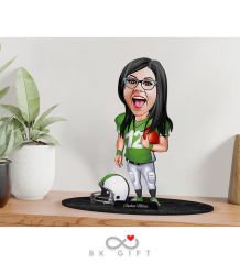 BK Gift Kişiye Özel Kadın Amerikan Futbolcu Karikatürlü Ahşap Biblo-1